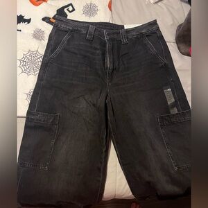 NWT American Eagle Baggy Wide Leg Black Cargo Pants Size 12 Regular